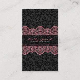 Elegant Black Damasks Pink Lace Business Card