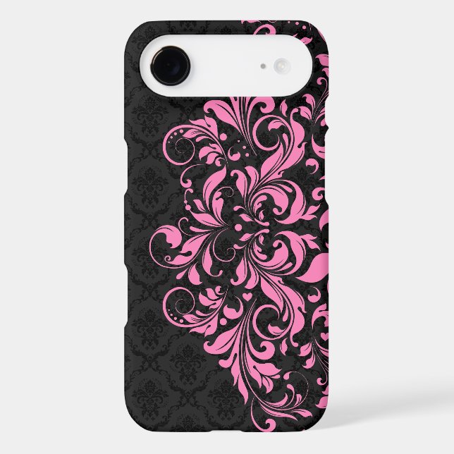 Elegant Black Damasks & Pink Lace Case-Mate iPhone Case (Back)