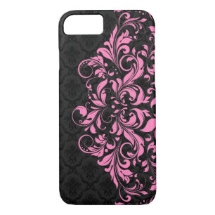 Elegant Black Damasks & Pink Lace iPhone 8/7 Case
