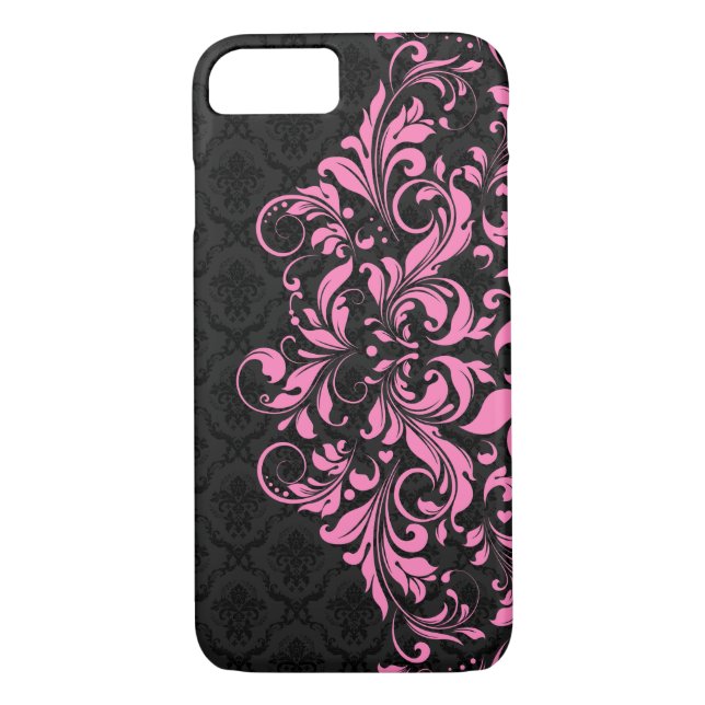 Elegant Black Damasks & Pink Lace Case-Mate iPhone Case (Back)