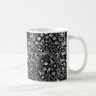 Elegant Black Damasks Silver Metallic Vintage Lace Coffee Mug