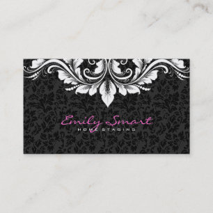 Elegant Black Damasks White Floral Lace Business Card