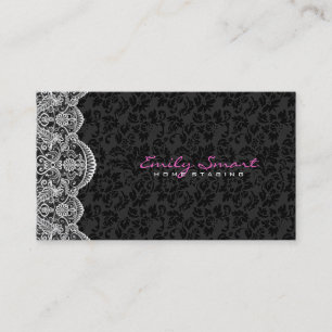 Elegant Black Damasks White Lace Business Card