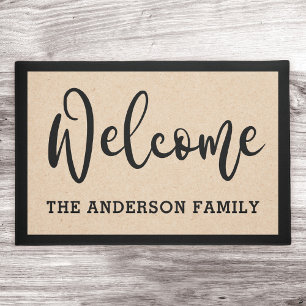 Elegant black dark gray family name welcome doorma doormat