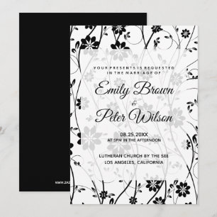 Elegant Black Delicate Flowers Wedding Invitation