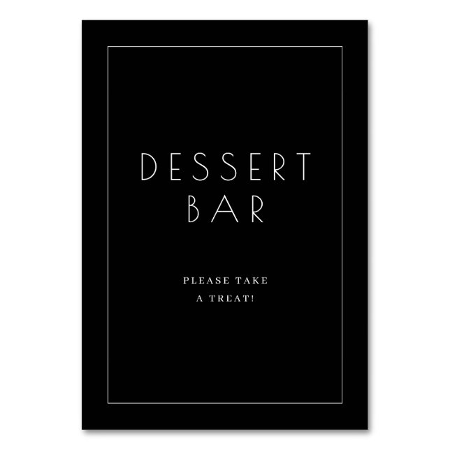 Elegant Black Dessert Bar Sign Table Number (Front)