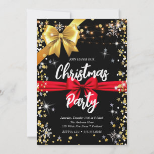 Elegant black  diamond, golden ribbon, confetti invitation