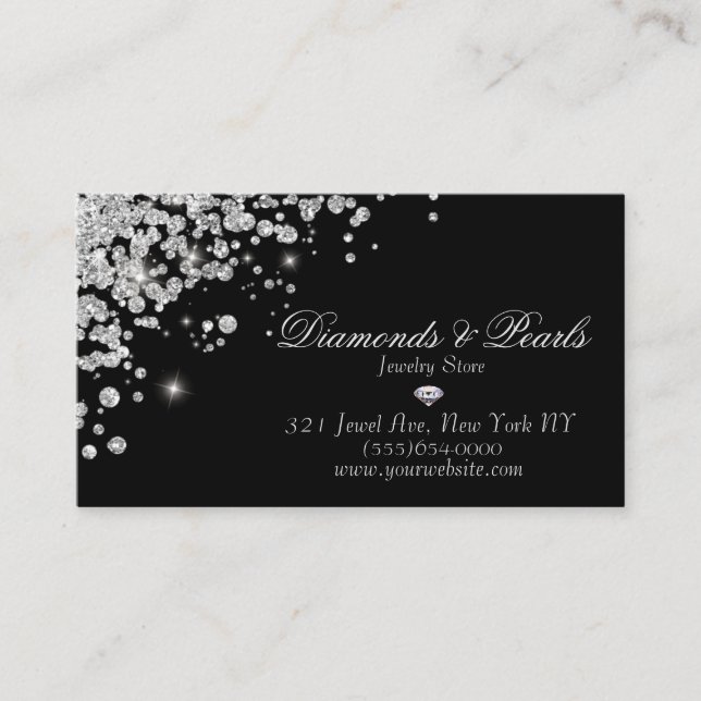Elegant Black Diamond Jewel Designed Sparkle Business Card (Front)