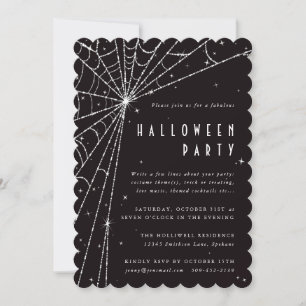 Elegant Black Diamond Spider Web Halloween Party Invitation