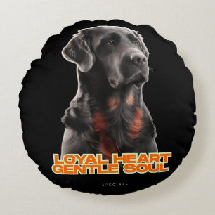 Elegant Black Dog Portrait-Realistic Pet Art Round Cushion