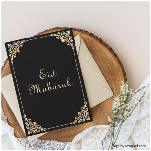 Elegant Black Eid Mubarak Flat Holiday Card
