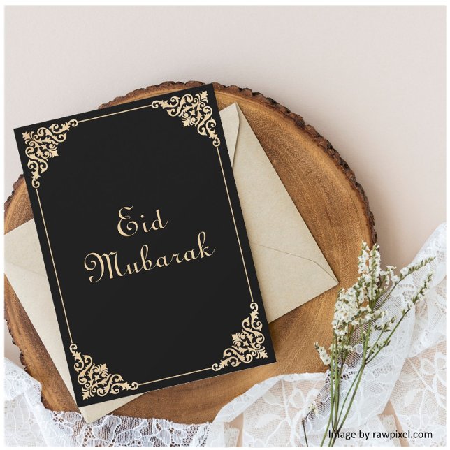 Elegant Black Eid Mubarak Flat Holiday Card (Creator Uploaded)