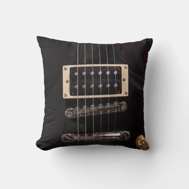 Elegant Black Electric Guitar Strings Throw Pillow (Front)