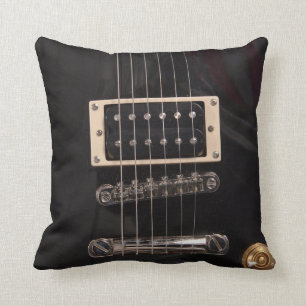 Elegant Black Electric Guitar Strings Throw Pillow