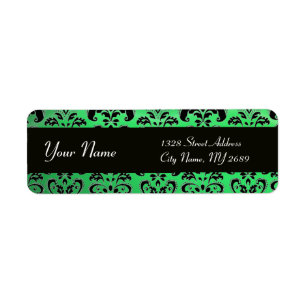 ELEGANT BLACK EMERALD GREEN DAMASK RETURN ADDRESS LABEL
