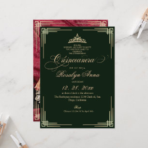 Elegant Black Emerald Green Princess Quinceañera Invitation