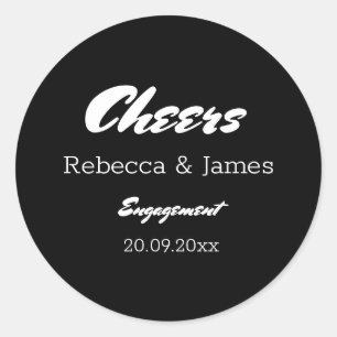 Elegant Black Engagement Party Cheers  Classic Round Sticker