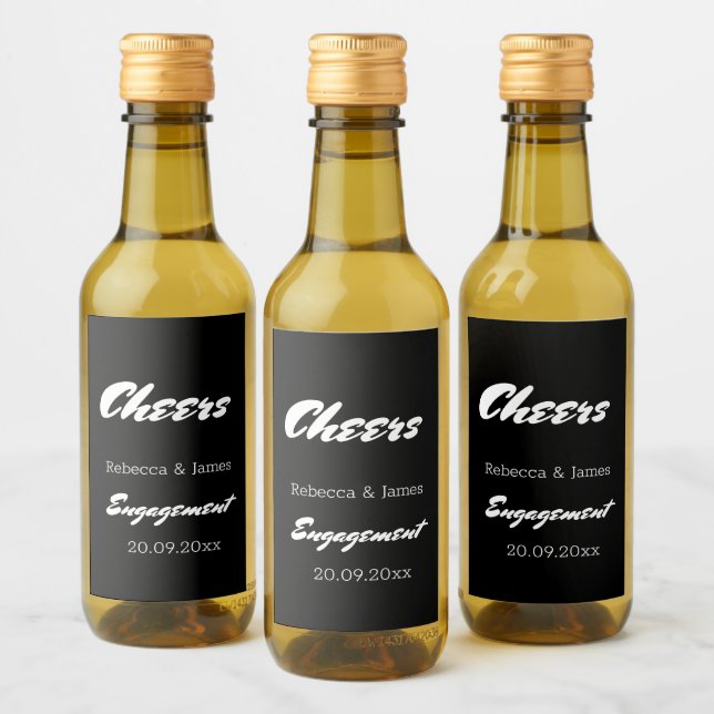 Elegant Black Engagement Wedding Favours Mini  Wine Label (Bottles)