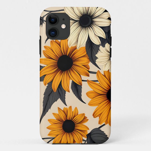 Elegant Black-Eyed Susans On Brown Case-Mate iPhone Case (Back)