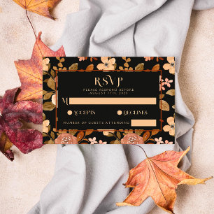 Elegant  Black Fall Copper Floral Boho Wedding  RSVP Card