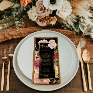 Elegant Black Fall Floral Terracotta Boho Wedding Menu