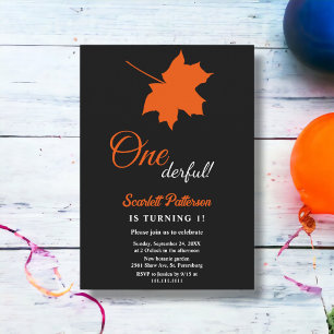 Elegant Black Fall Leaves Boho Chic 1st Birthday Invitation