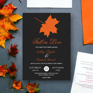 Elegant Black Fall Leaves Boho Chic Floral Wedding Invitation