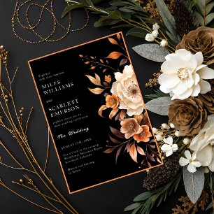 Elegant Black Fall Monogram All In One Wedding Invitation