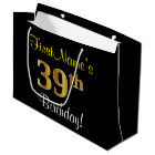 Elegant, Black, Faux Gold 39th Birthday + Name