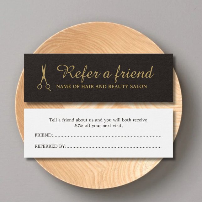 Elegant Black Faux Gold Beauty Salon Referral Card (Creator Uploaded)