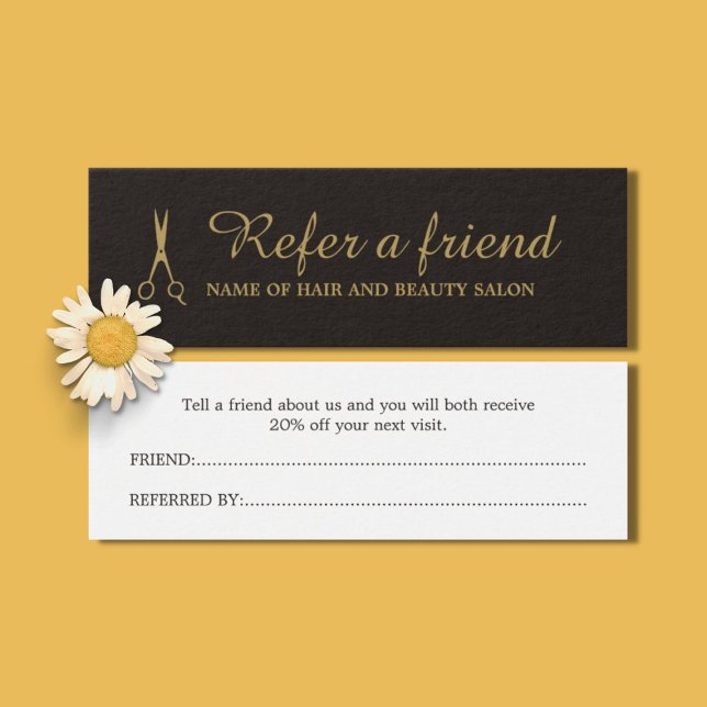 Elegant Black Faux Gold Beauty Salon Referral Card (Creator Uploaded)