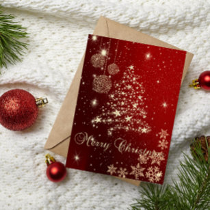 Elegant Black,Faux Gold Christmas Tree,Snowflakes Holiday Card