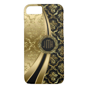 Elegant Black & Faux Gold Floral Damasks 2d iPhone 8/7 Case