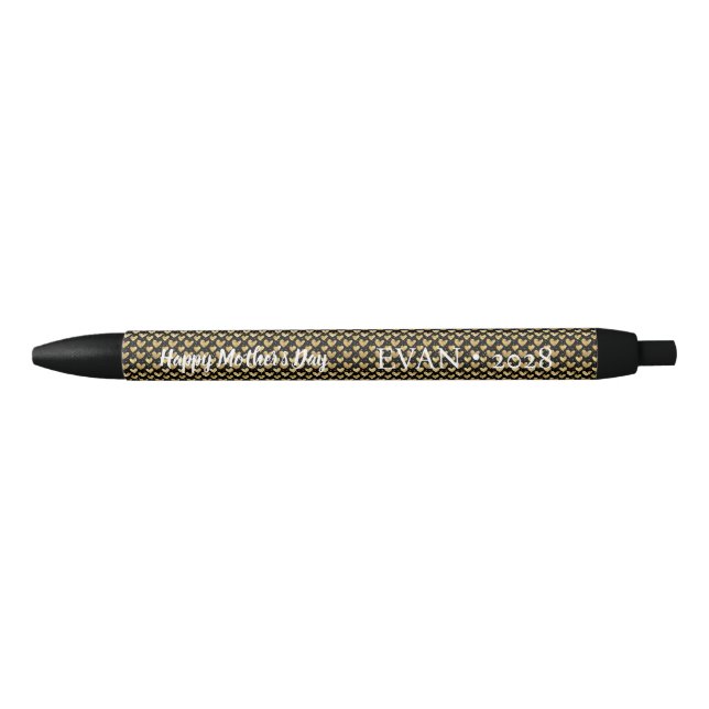 Elegant Black Faux Gold Foil Hearts Mother's Day Black Ink Pen (Front)