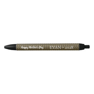 Elegant Black Faux Gold Foil Hearts Mother's Day Ink Pen
