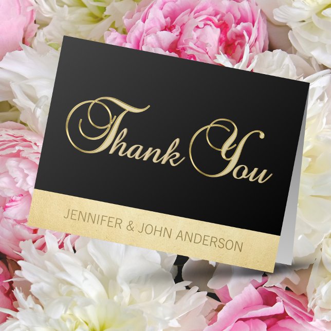 Elegant Black Faux Gold Foil Wedding Thank You (Creator Uploaded)
