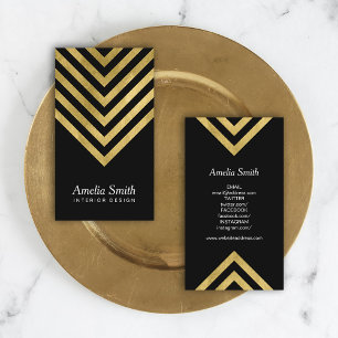 Elegant Black Faux Gold Geometric Social Media Business Card