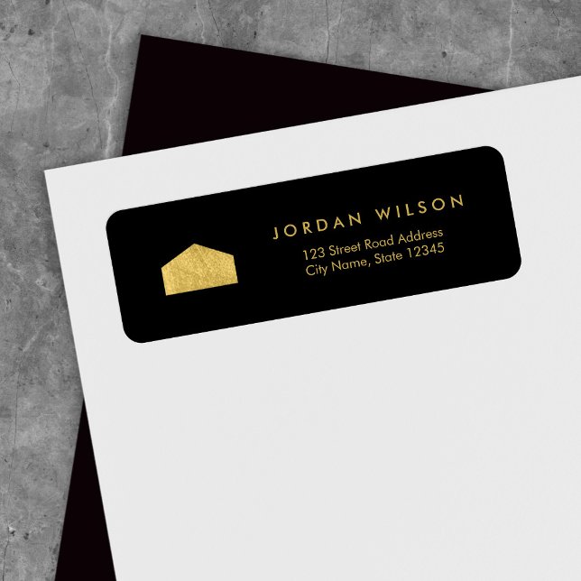 Elegant Black Faux Gold House Return Address Label (Creator Uploaded)