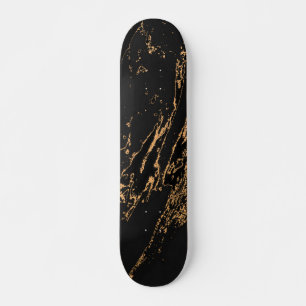 Elegant Black Faux Gold Marble Skateboard