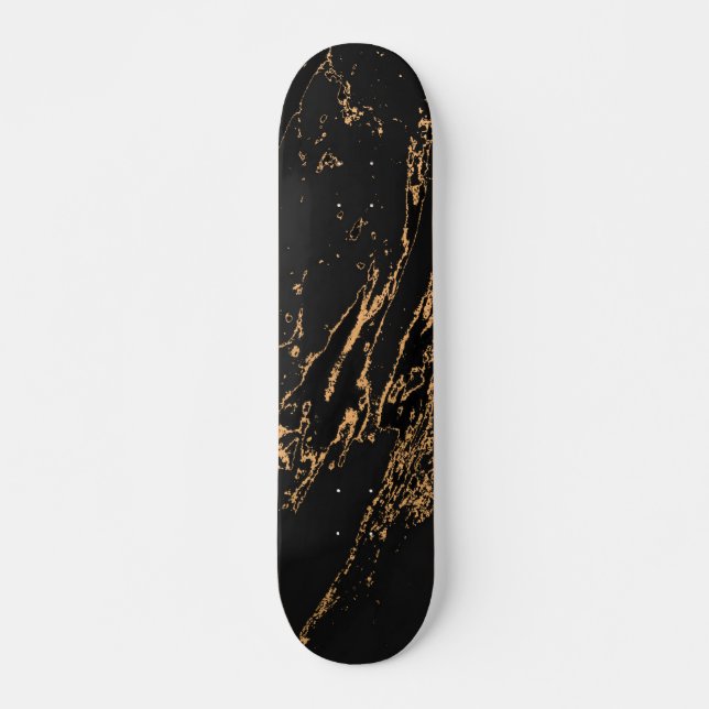 Elegant Black Faux Gold Marble Skateboard (Front)