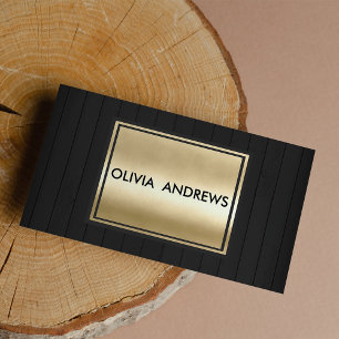 Elegant black faux gold rustic wood modern business card