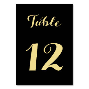 Elegant Black Faux Gold Script Chic Wedding Party Table Number