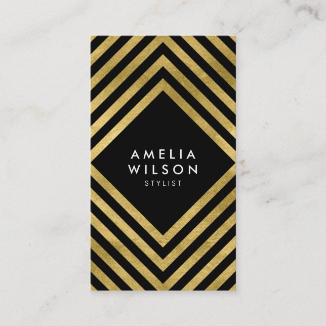 Elegant Black Faux Gold Stylist Social Media Business Card (Front)