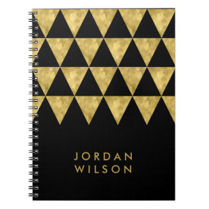 Elegant Black Faux Gold Triangle Pattern Notebook