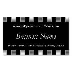 Elegant Black & Faux Metallic Silver Stripes Magnetic Business Card
