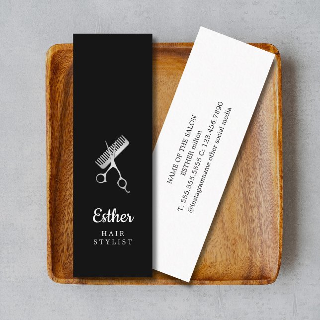 Elegant Black Faux Silver Scissors Hairstylist Mini Business Card (Creator Uploaded)