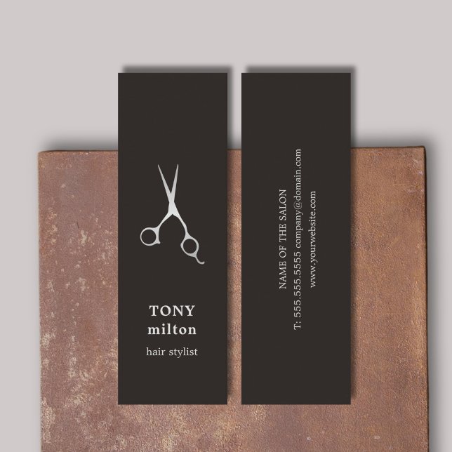 Elegant Black Faux Silver Scissors Hairstylist Mini Business Card (Creator Uploaded)