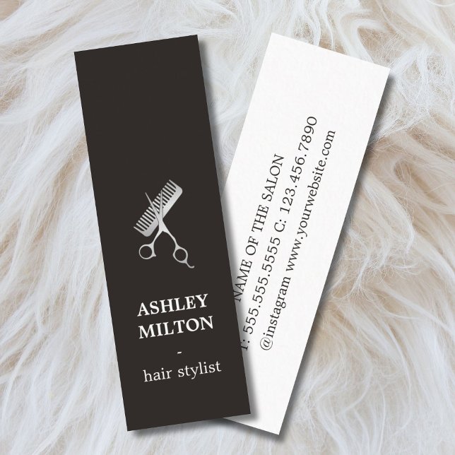 Elegant Black Faux Silver Scissors Hairstylist  Mini Business Card (Creator Uploaded)
