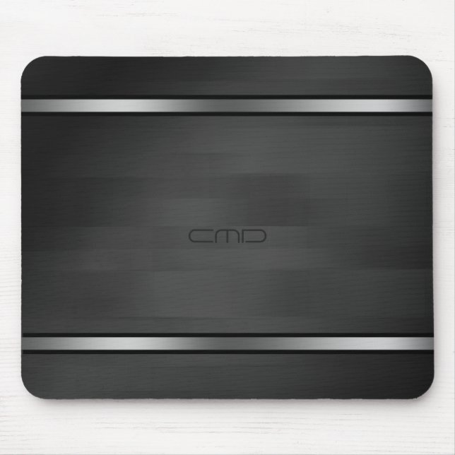 Elegant Black Faux Wood Stripes Silver Accent Mouse Pad (Front)