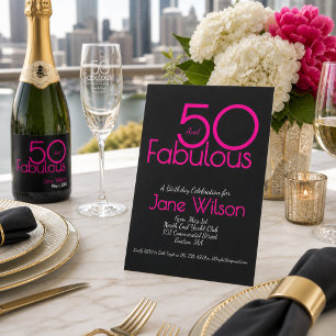 Elegant Black Fifty and Fabulous Birthday Party  Invitation